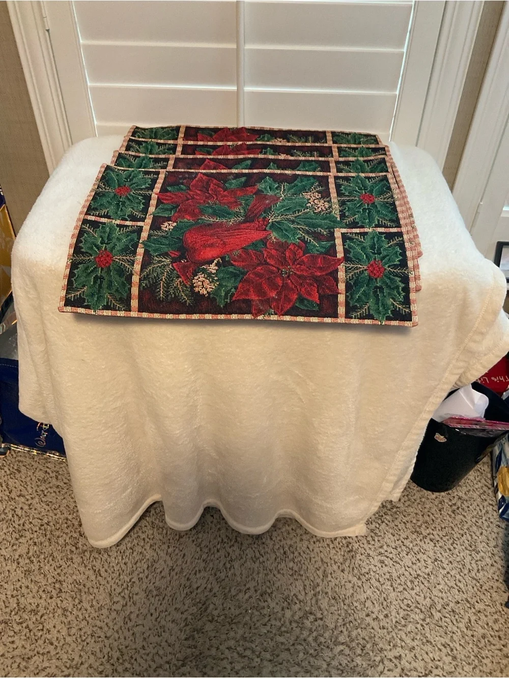 Festive Poinsettia Place Mats - Red & Green Holiday Design
